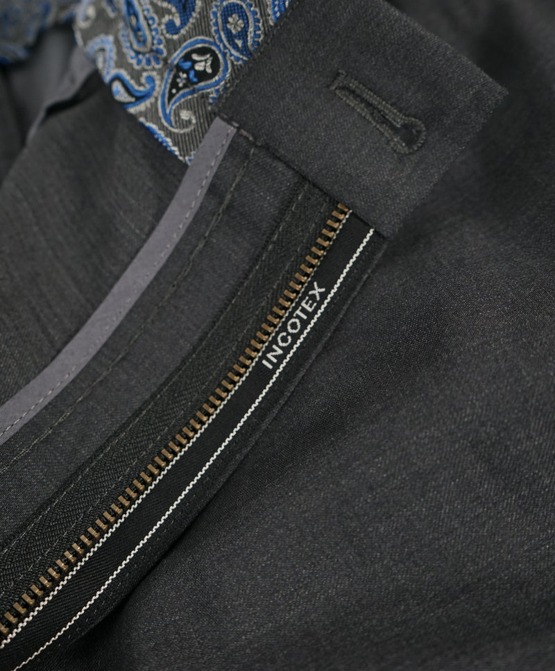 INCOTEX - Water Repellant Wool Flat Front 5-Pocket Gray Logo Pants  - 40W