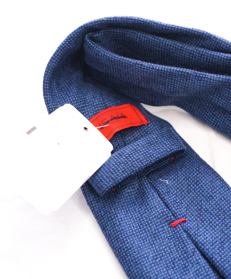 ISAIA  - Cashmere & Silk Blend Medium Blue 7-Fold Tie -