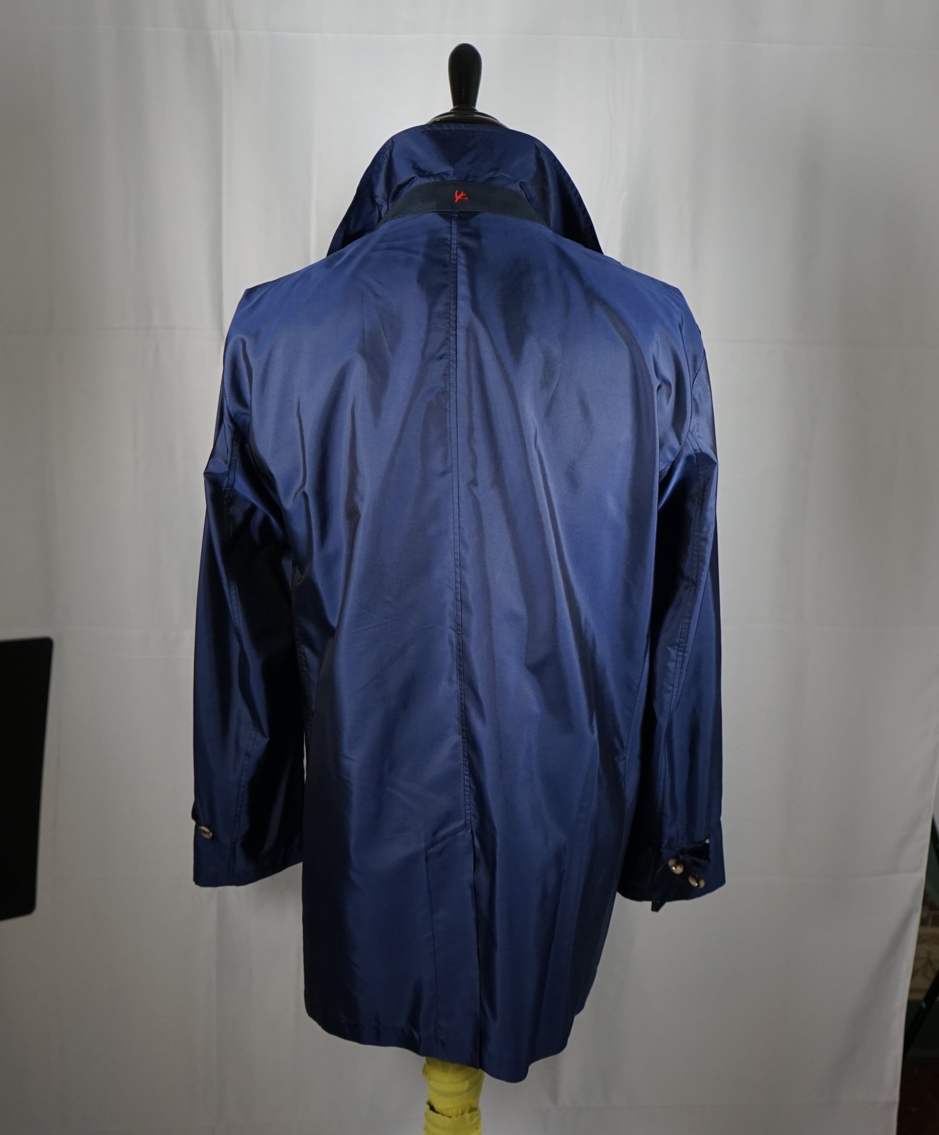 $2,295 ISAIA - 100% Silk Overcoat Trenchcoat Coablt Blue Logo Detailing - 50US