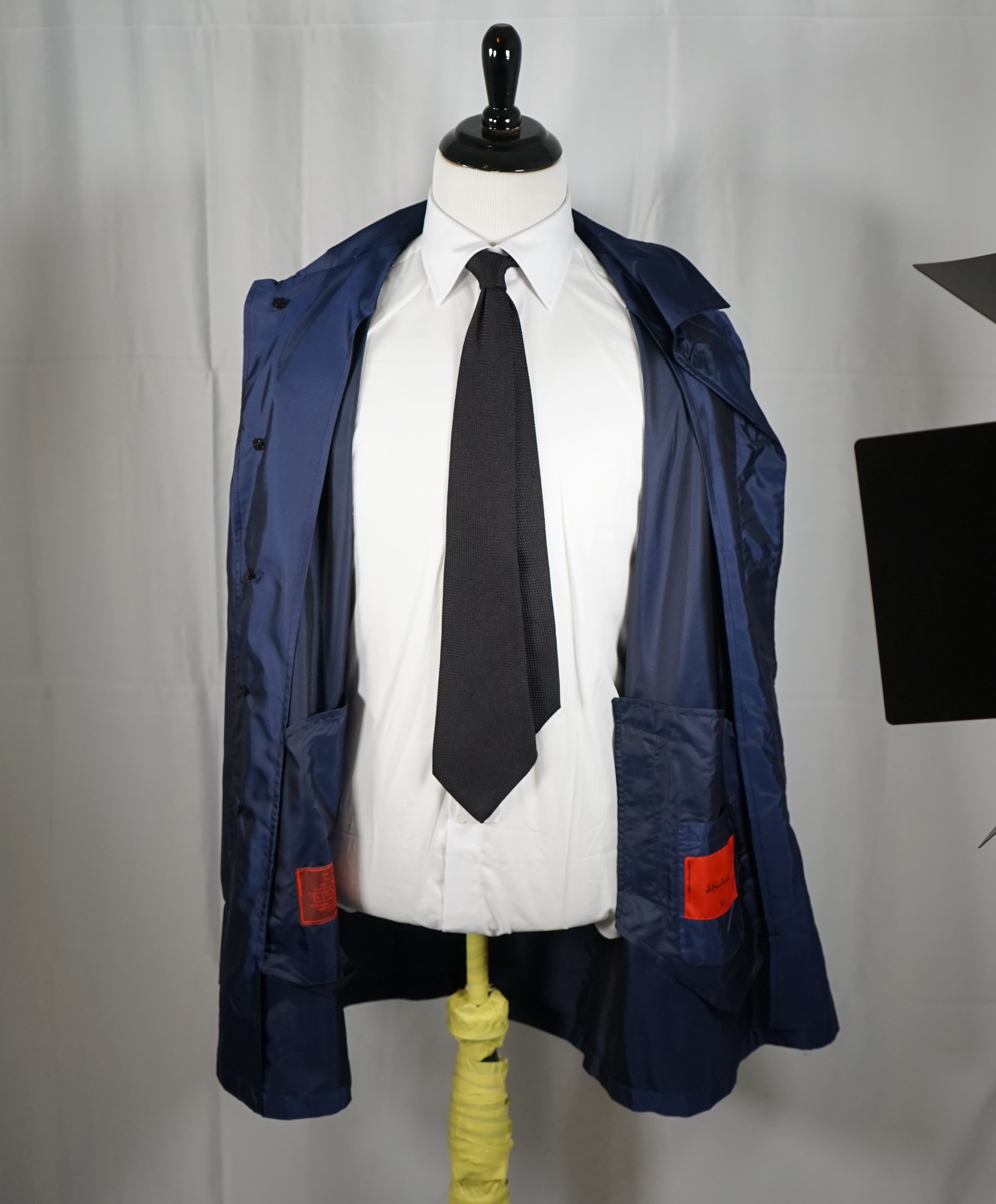 $2,295 ISAIA - 100% Silk Overcoat Trenchcoat Coablt Blue Logo Detailing - 50US