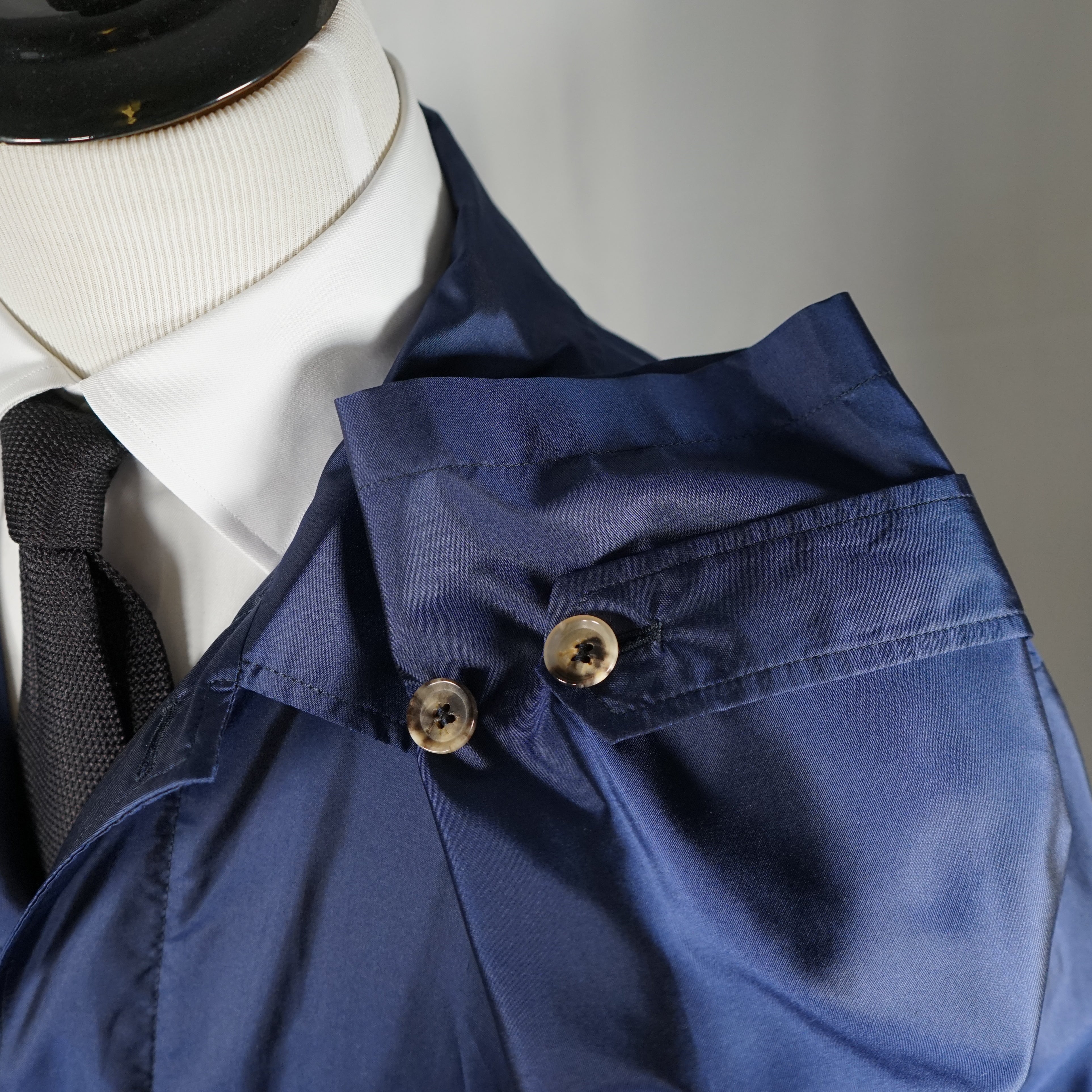 $2,295 ISAIA - 100% Silk Overcoat Trenchcoat Coablt Blue Logo Detailing - 50US