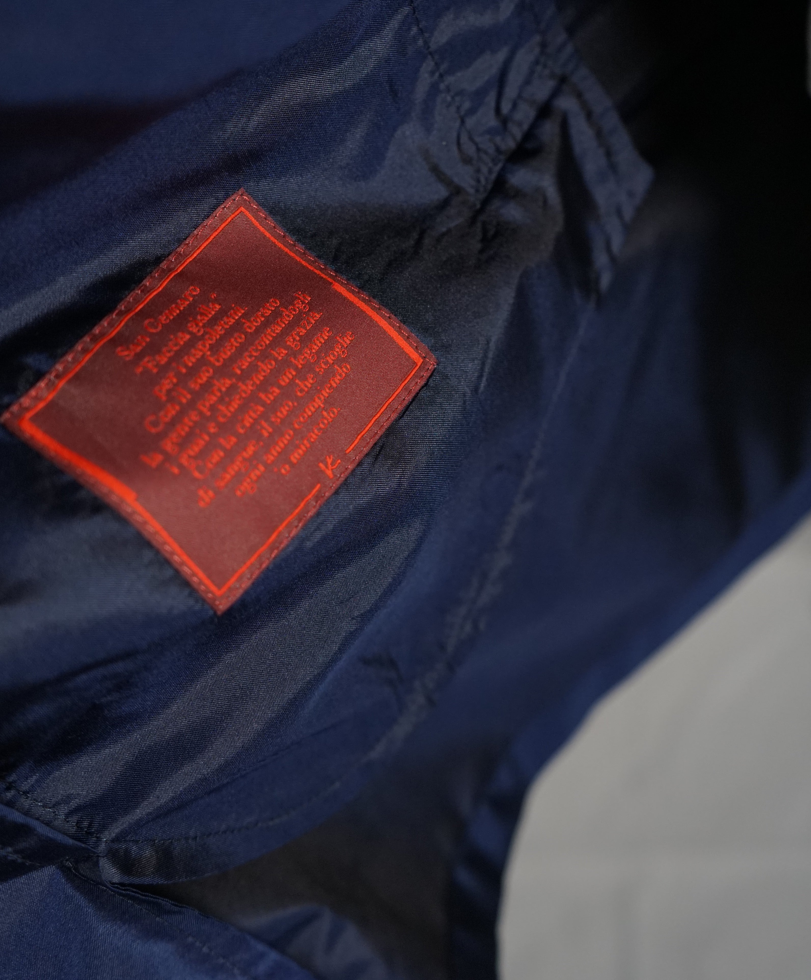$2,295 ISAIA - 100% Silk Overcoat Trenchcoat Coablt Blue Logo Detailing - 50US