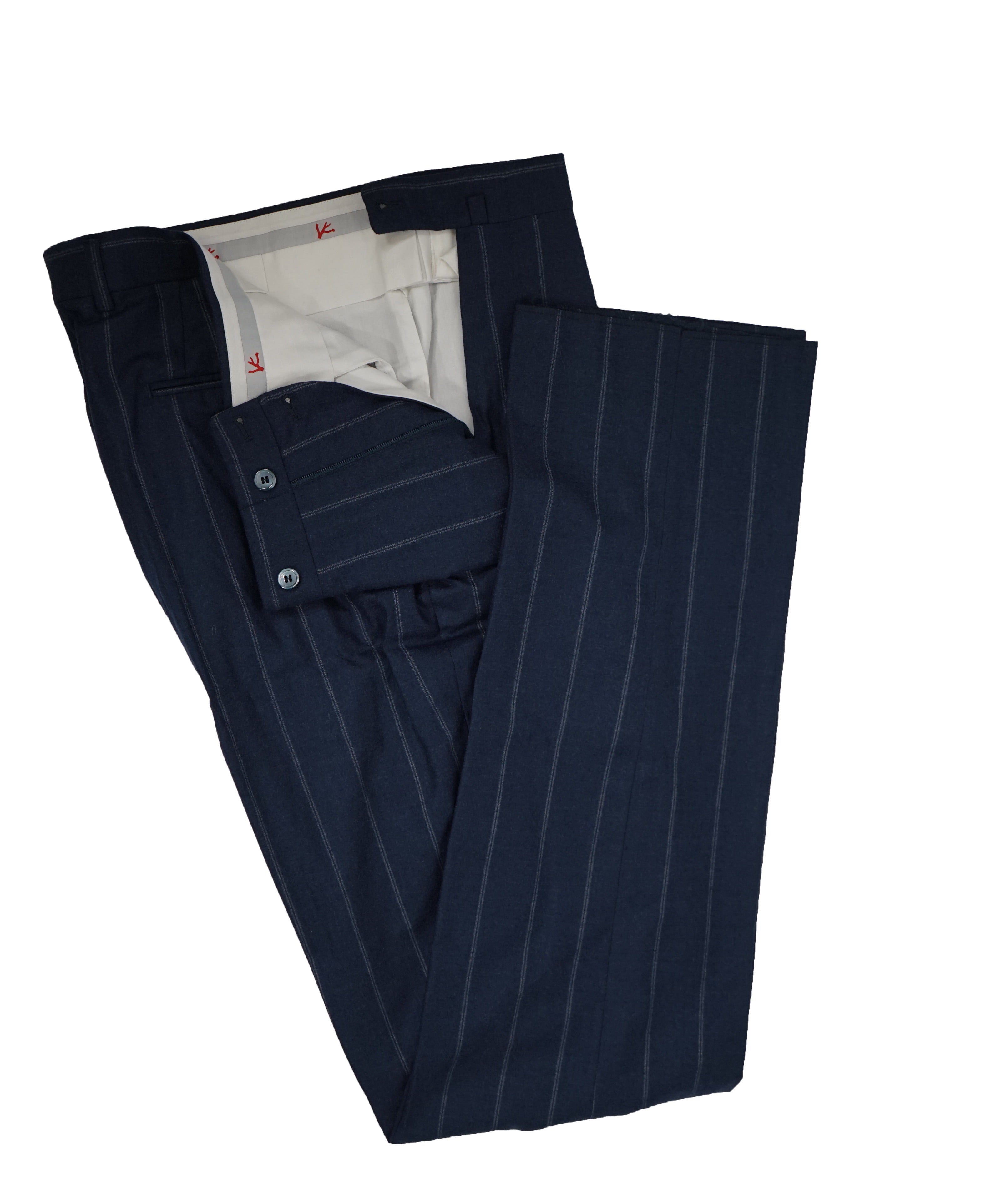 ISAIA - Blue Chalk Stripe Wool/Silk Light flannel Suit - 38R