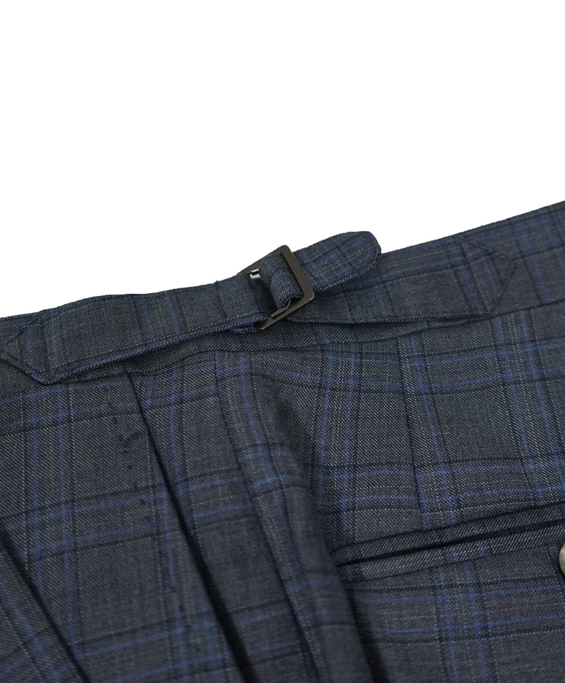 ISAIA - Bold Blue Plaid Suit With Side Tabs & Logo Detailing - 40R