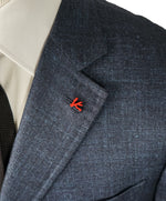 ISAIA - Cashmere Wool blend Melange Medium Blue Suit LOGO COLLAR - 46R