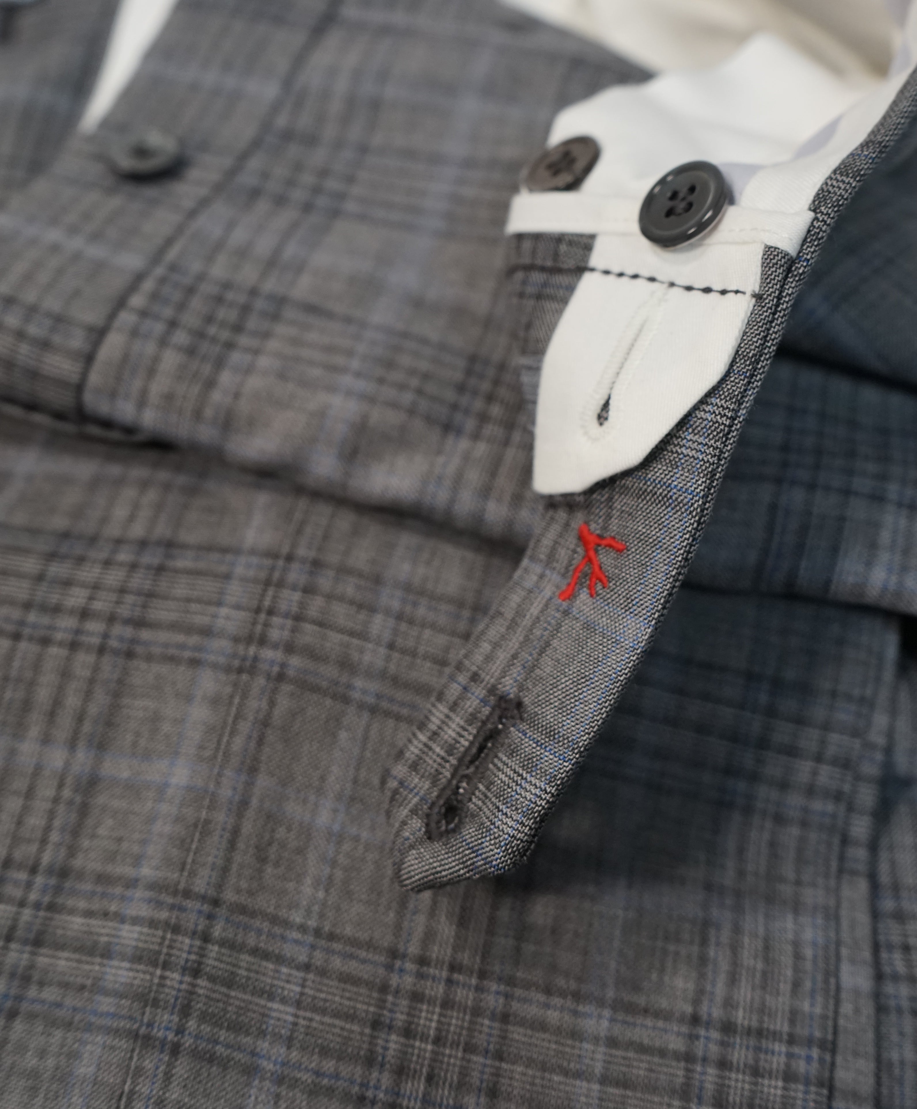 ISAIA - Gray & Blue Multi Check Plaid Dress Pants - 40W