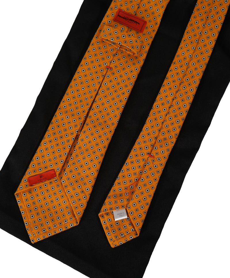 ISAIA - Orange 7-Fold Foulard Cotton Tie