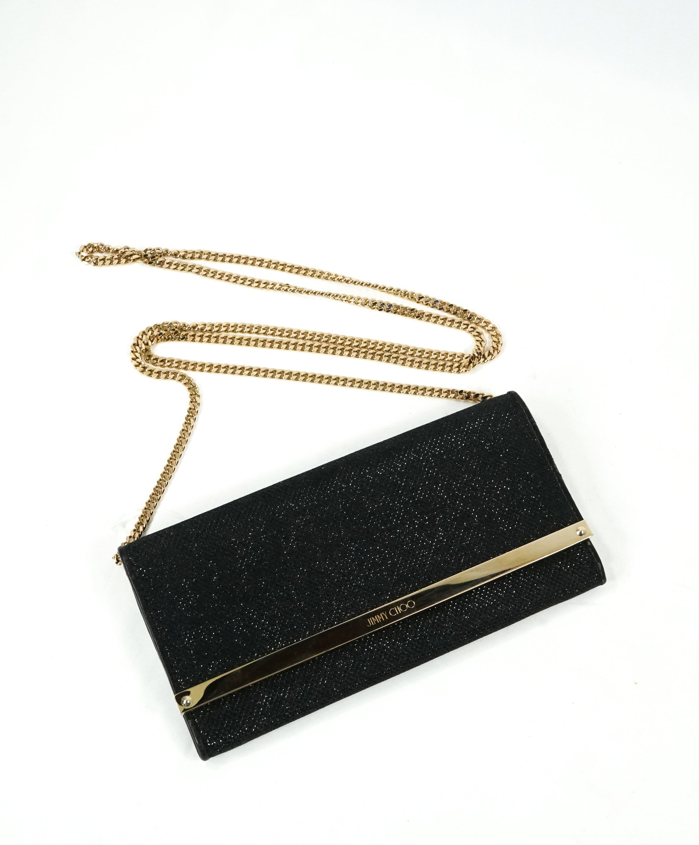 JIMMY CHOO - Black MILLA Lame Glitter Clutch Bag Gold Chain - – Luxe  Hanger