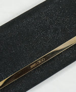JIMMY CHOO - Black "MILLA" Lame Glitter Clutch Bag Gold Chain -