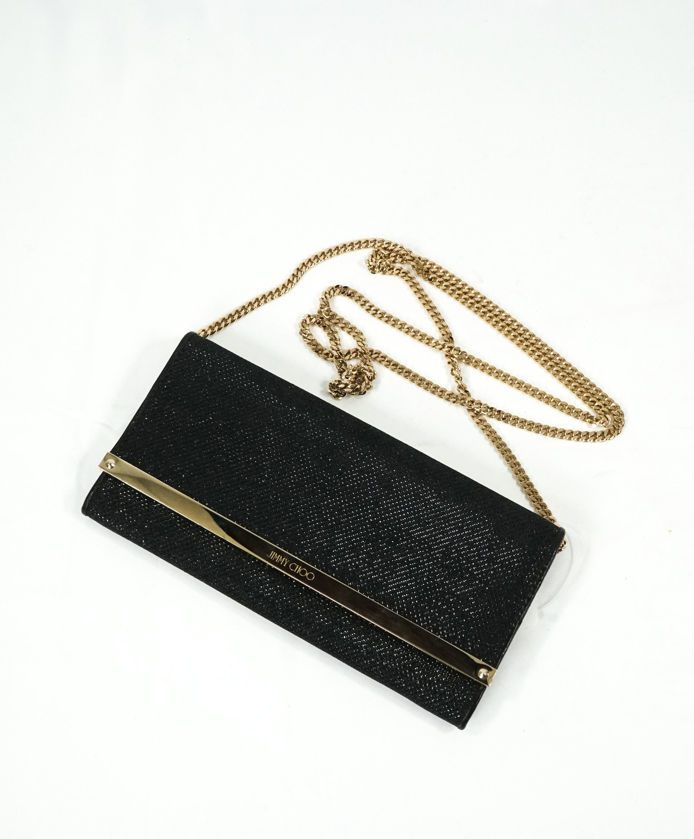 JIMMY CHOO - Black MILLA Lame Glitter Clutch Bag Gold Chain - – Luxe  Hanger