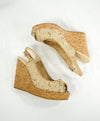 JIMMY CHOO - "PROVA" Peep Toe Platform Cork Wedge Slingback Sandals - 8