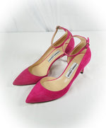 JIMMY CHOO -"LUCY" 65 D'Orsay Ankle Strap Hot Pink Pointed Toe Heels - R-37 L-37.5