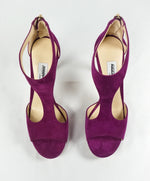 JIMMY CHOO - "LANA" T Strap Purple Suede Open Toe Heel Sandal - R-37 L-37.5