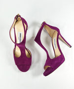 JIMMY CHOO - "LANA" T Strap Purple Suede Open Toe Heel Sandal - R-37 L-37.5