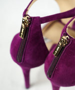 JIMMY CHOO - "LANA" T Strap Purple Suede Open Toe Heel Sandal - R-37 L-37.5