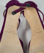 JIMMY CHOO - "LANA" T Strap Purple Suede Open Toe Heel Sandal - R-37 L-37.5