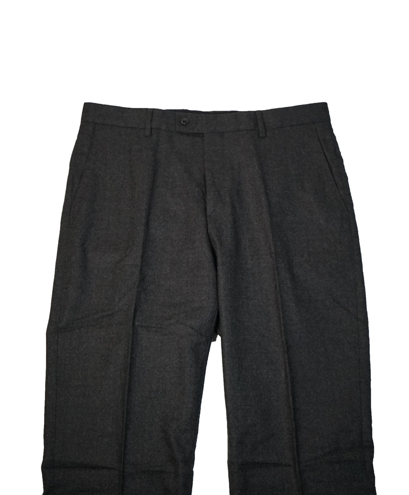 JOHN VARVATOS - Charcoal Flannel Flat Front Dress Pants - 33W