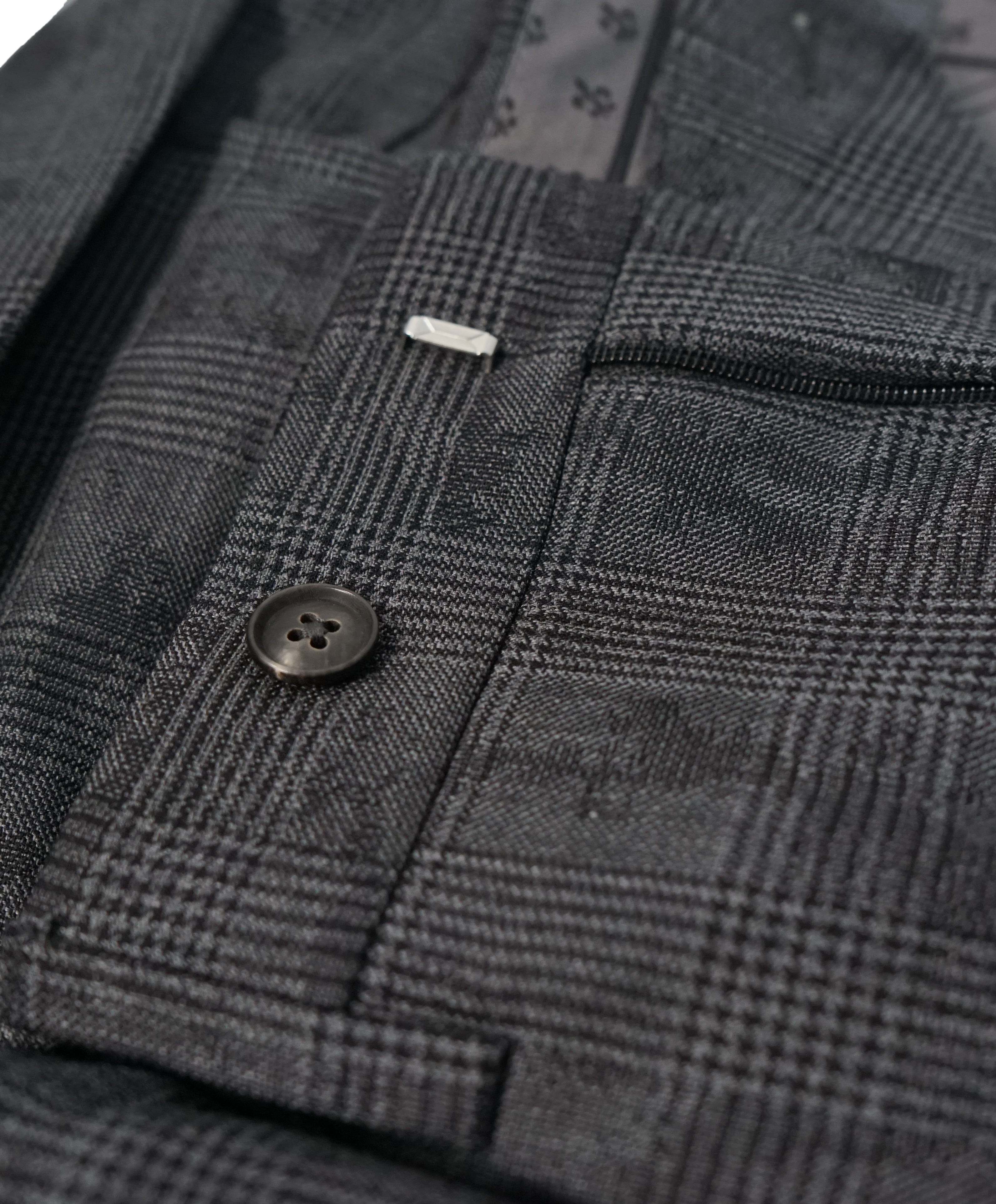 JOHN VARVATOS - Gray Plaid & Abstract Pattern Flat Front Dress Pants - 31
