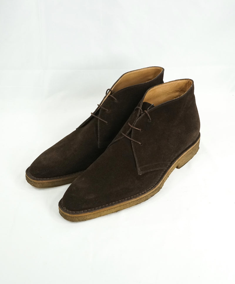 KITON - Brown Suede Slim Silhouette Ankle Boot Contrast Sole - 10