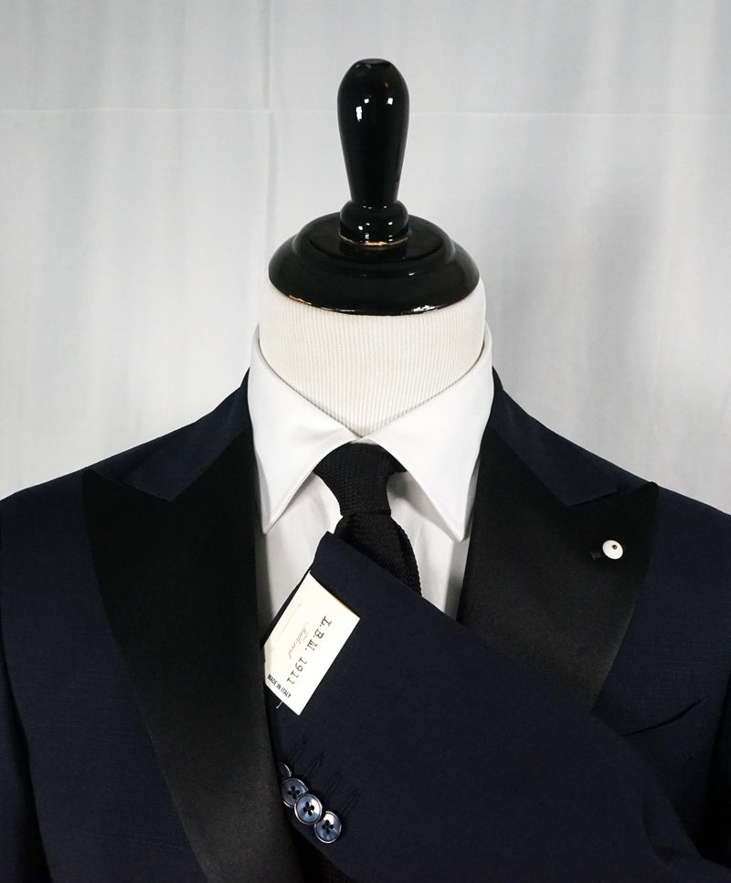 L.B.M. 1911 -LUIGI BIANCHI MANTOVA Blue Wide Peak Lapel Semi-Lined Tuxedo- 36R