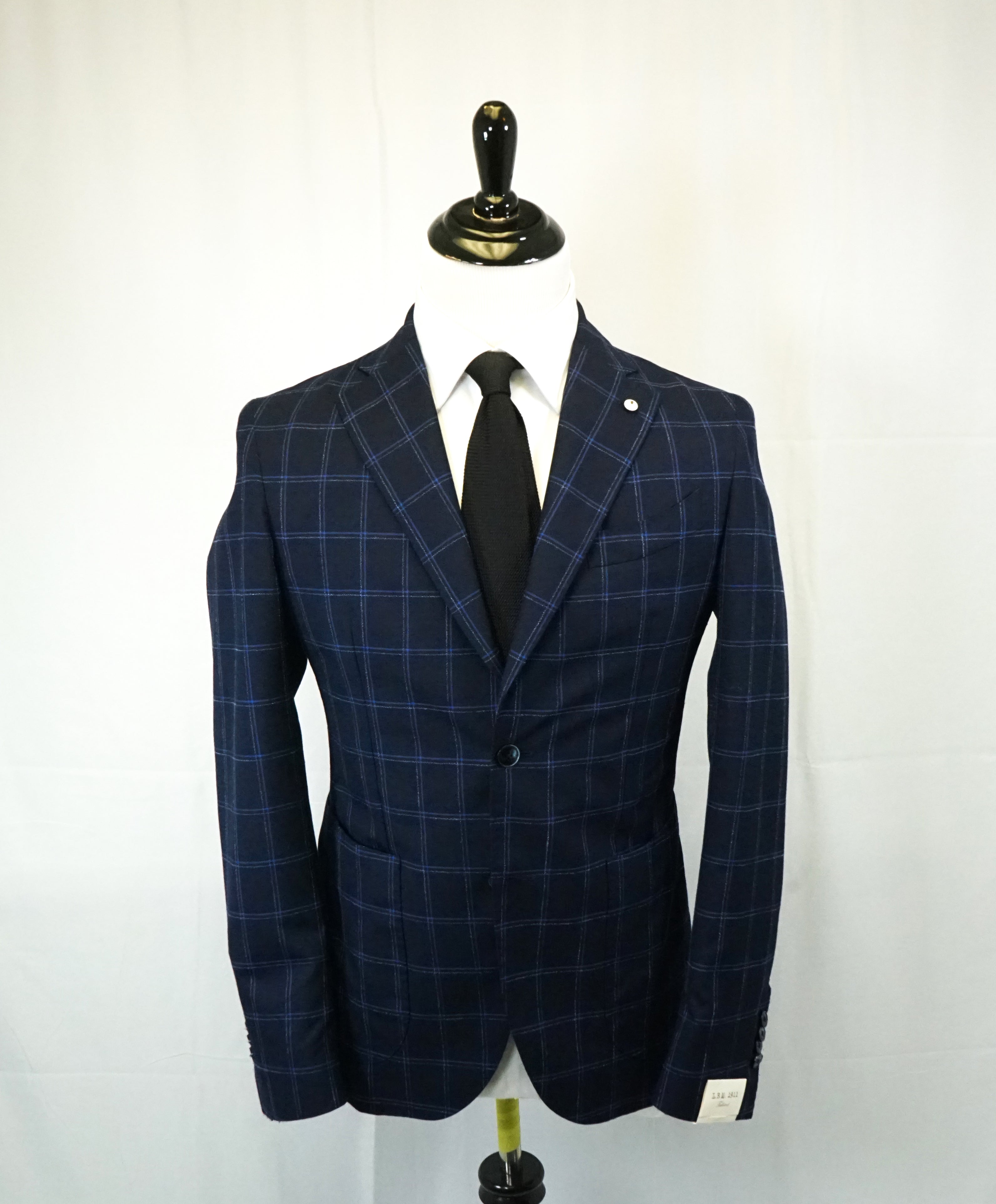 L.B.M. 1911 - Luigi Bianchi Mantova Patch Pocket Semi-Lined Blue Plaid Suit - 38R