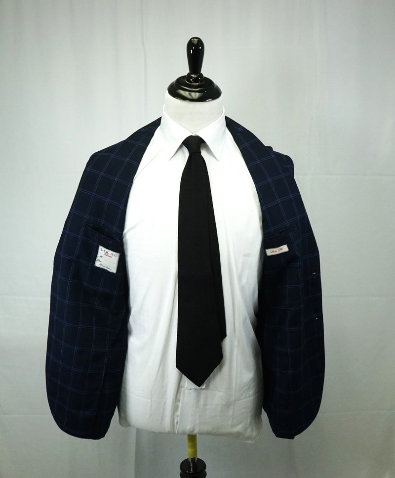 L.B.M. 1911 - Luigi Bianchi Mantova Patch Pocket Semi-Lined Blue Plaid Suit - 38R