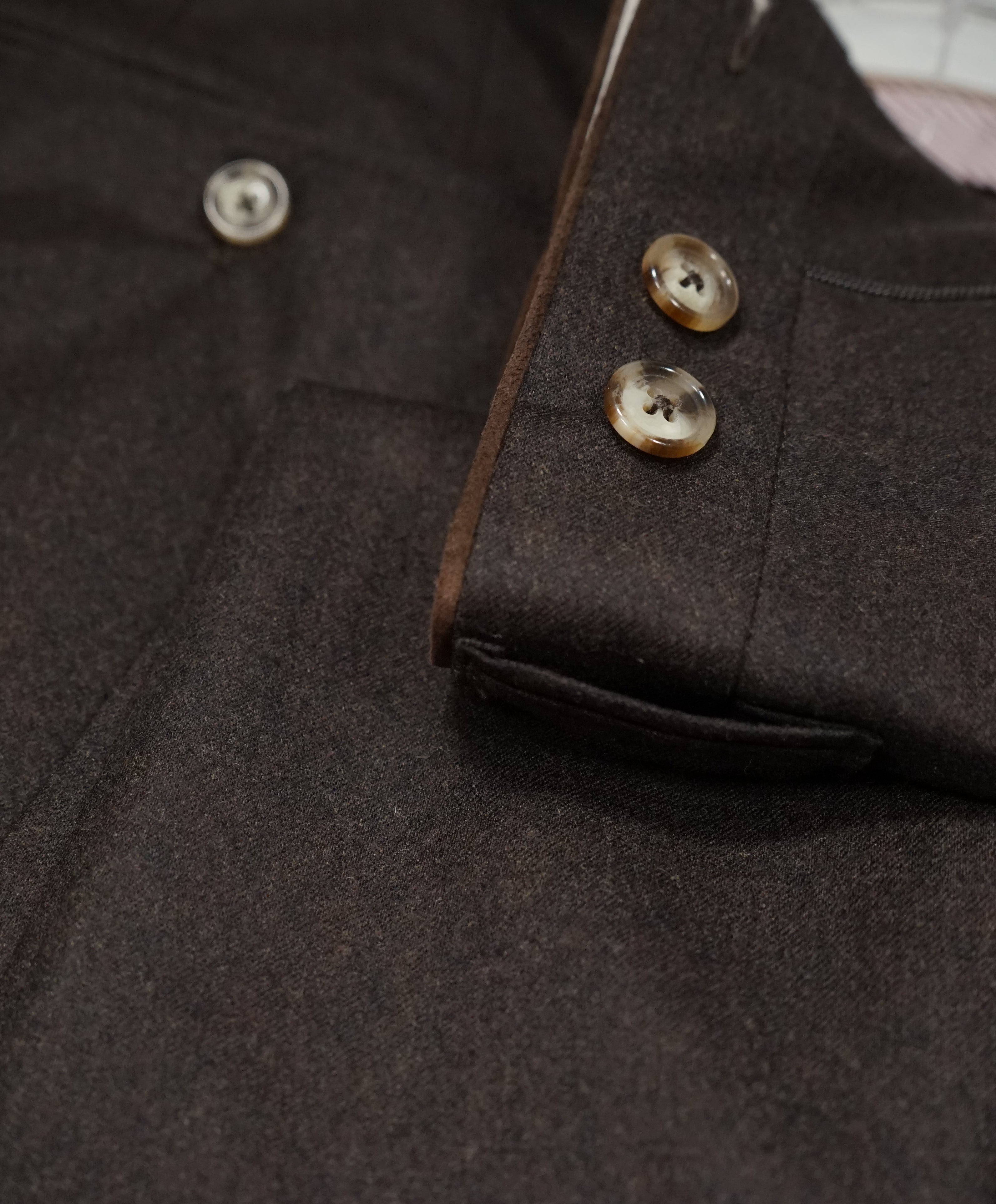 LUCIANO BARBERA - Brown Wool Slim Suede Tipped Dress Pants - 33W