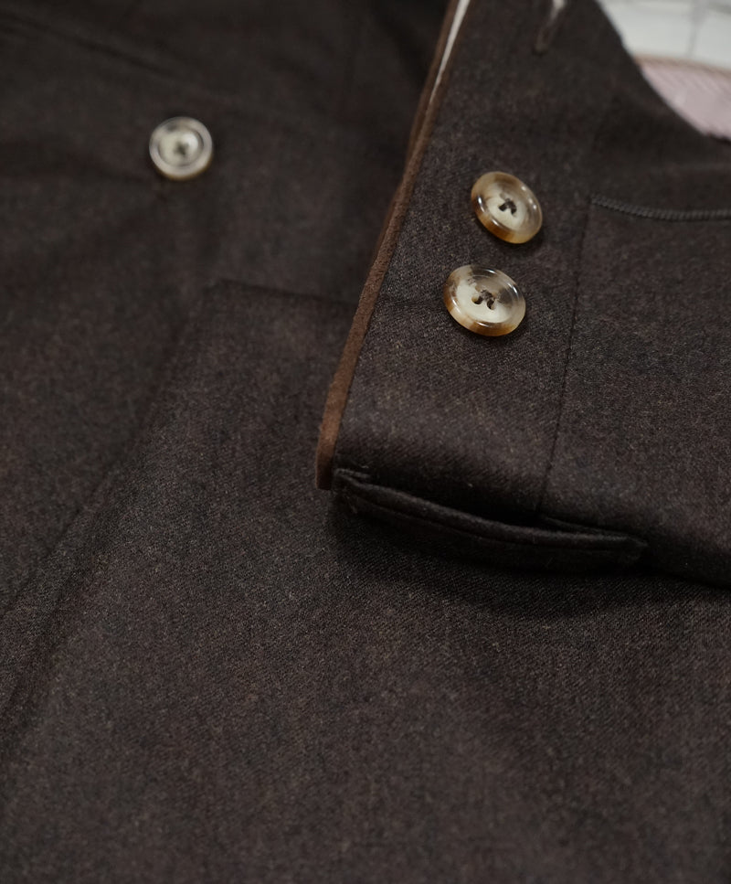 LUCIANO BARBERA - Brown Wool Slim Suede Tipped Dress Pants - 33W