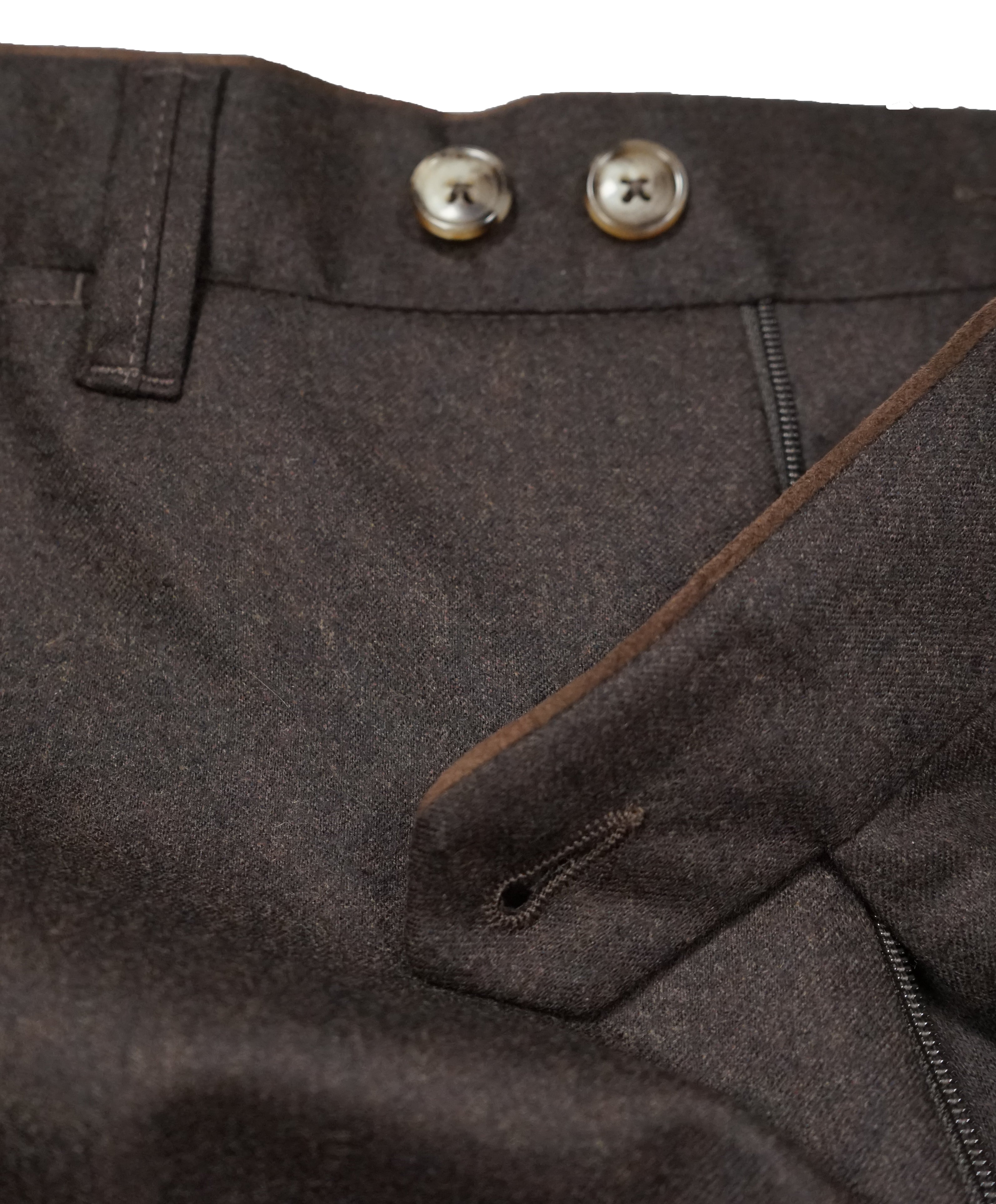 LUCIANO BARBERA - Brown Wool Slim Suede Tipped Dress Pants - 33W