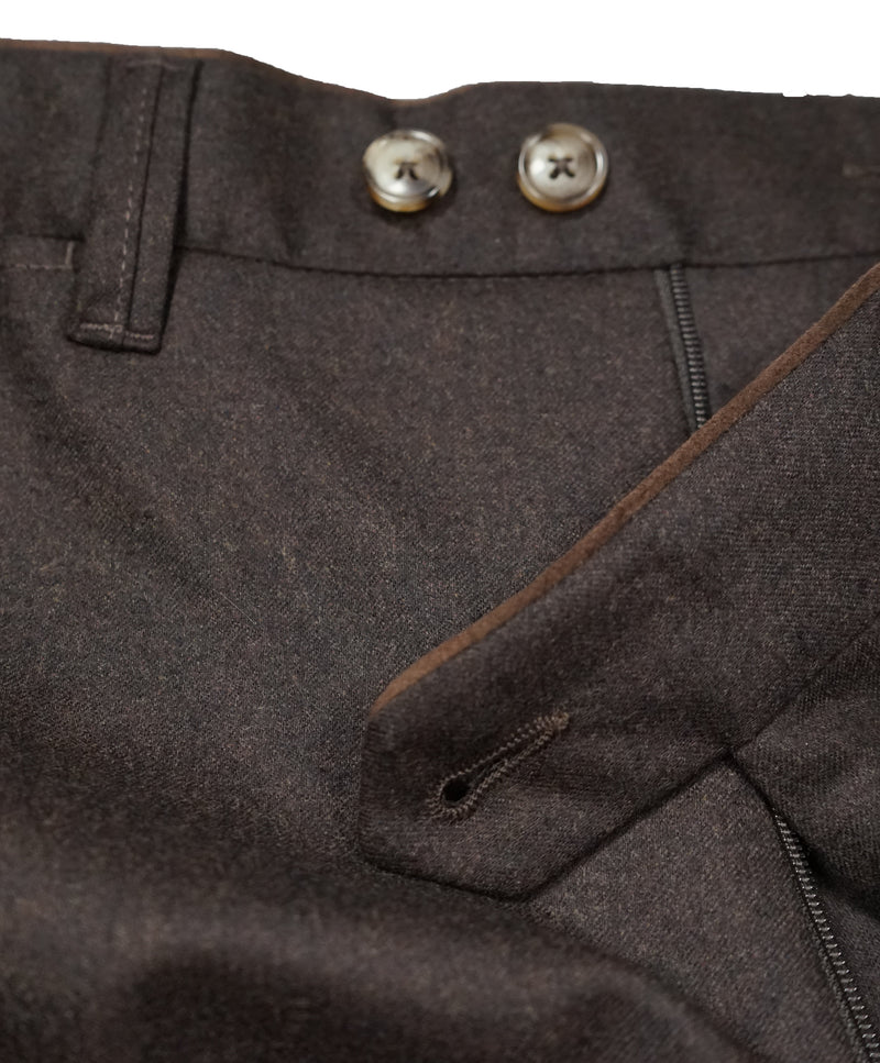 LUCIANO BARBERA - Brown Wool Slim Suede Tipped Dress Pants - 33W