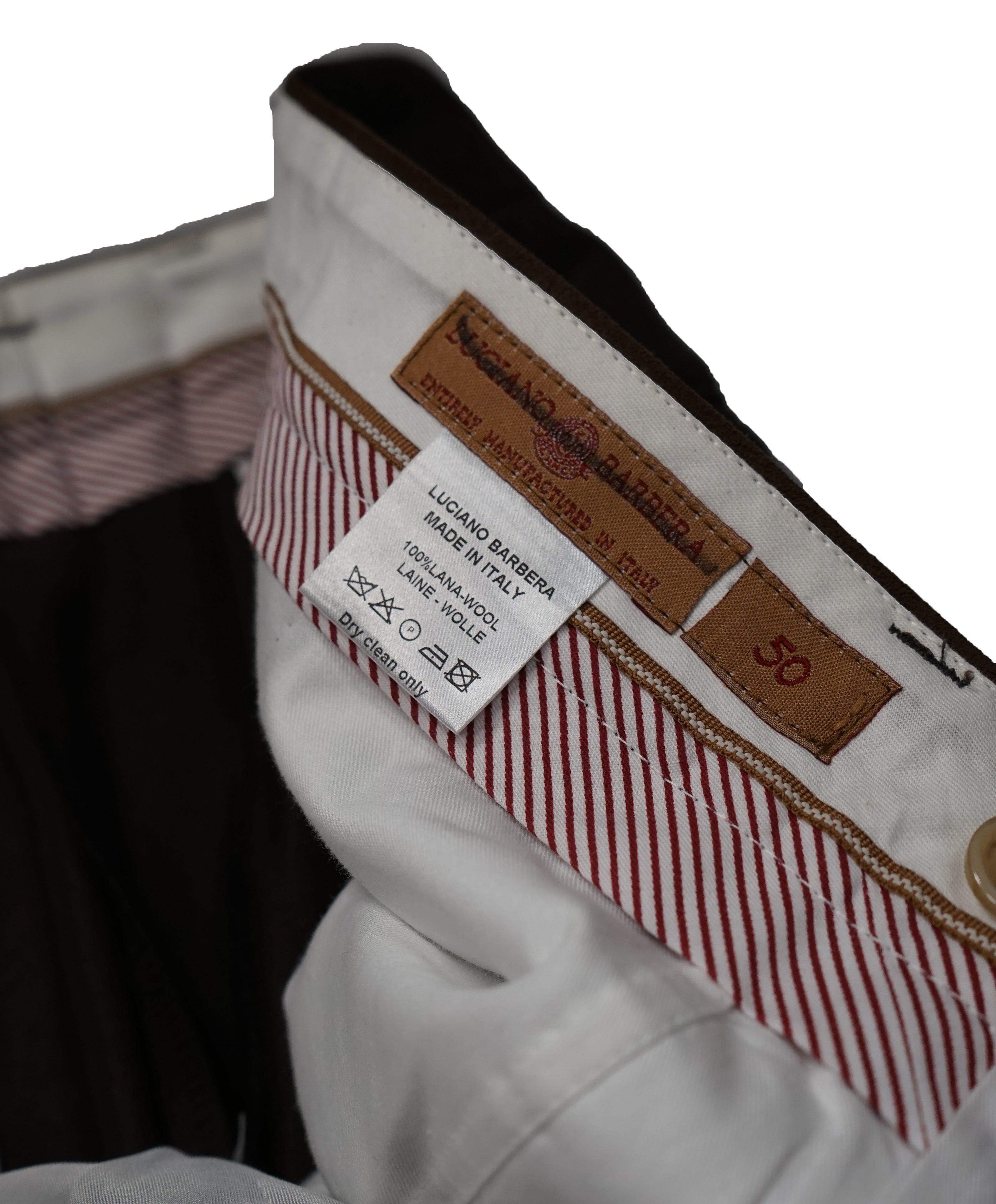 LUCIANO BARBERA - Brown Wool Slim Suede Tipped Dress Pants - 33W