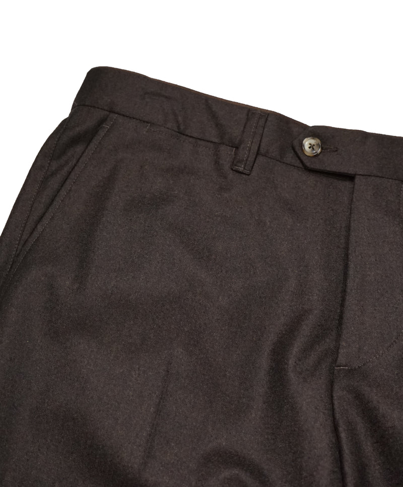 LUCIANO BARBERA - Brown Wool Slim Suede Tipped Dress Pants - 33W