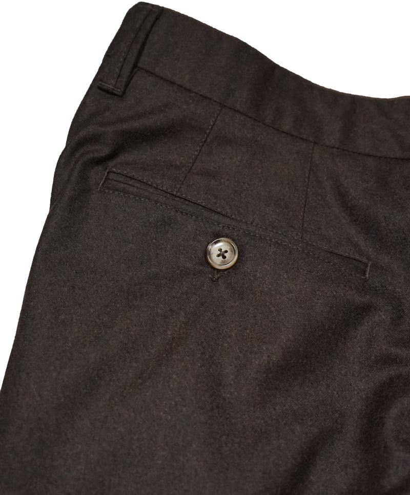 LUCIANO BARBERA - Brown Wool Slim Suede Tipped Dress Pants - 33W