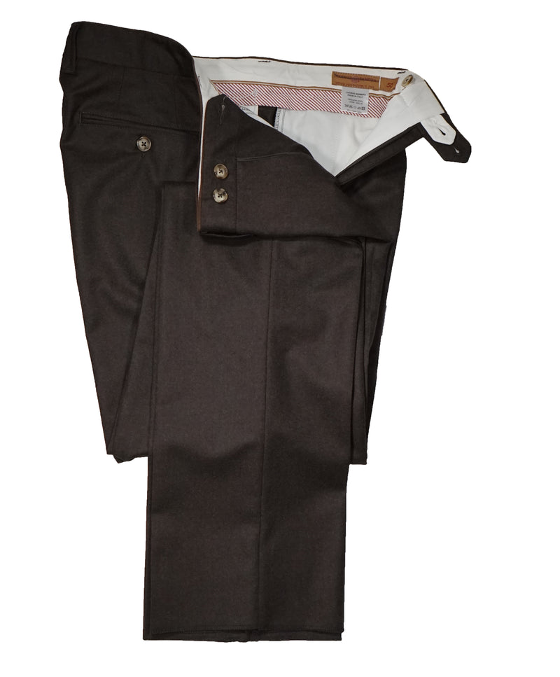 LUCIANO BARBERA - Brown Wool Slim Suede Tipped Dress Pants - 33W