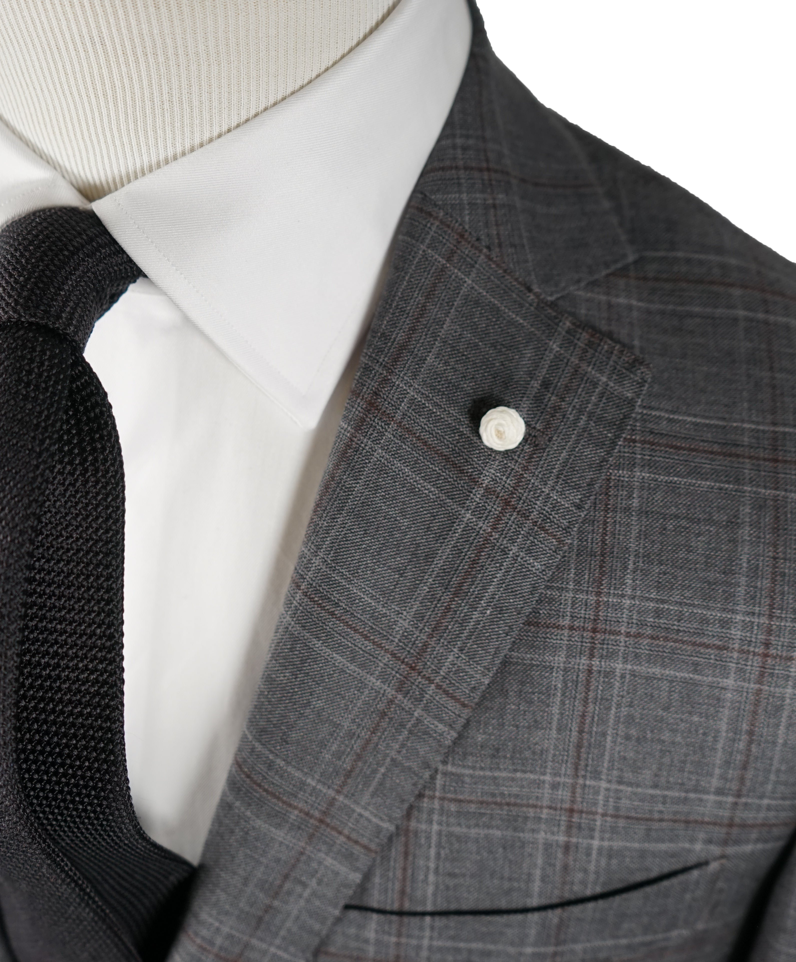 LUIGI BIANCHI MANTOVA - Bold Gray & Pumpkin Plaid With MOP Buttons - 38R