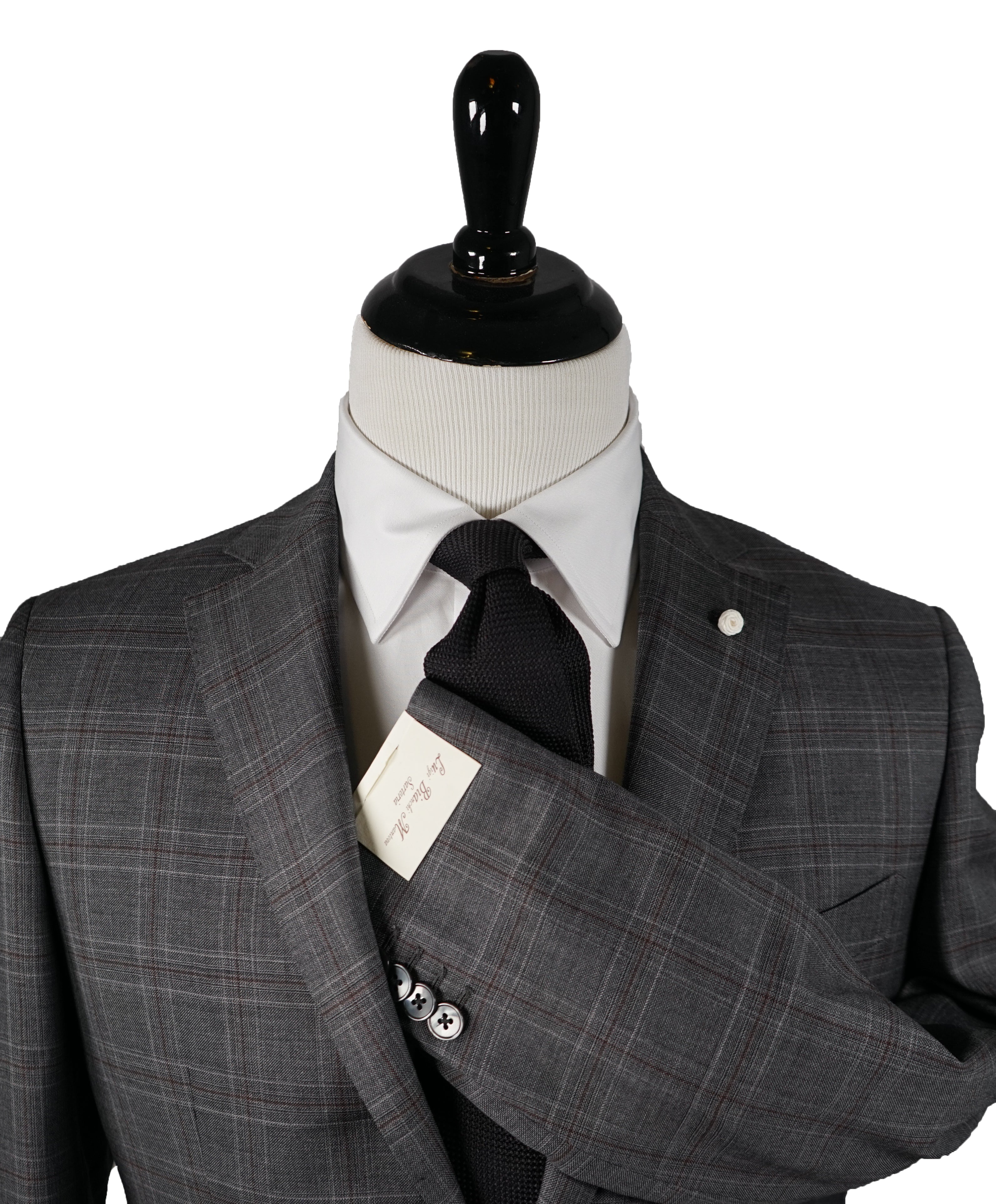LUIGI BIANCHI MANTOVA - Bold Gray & Pumpkin Plaid With MOP Buttons - 38R