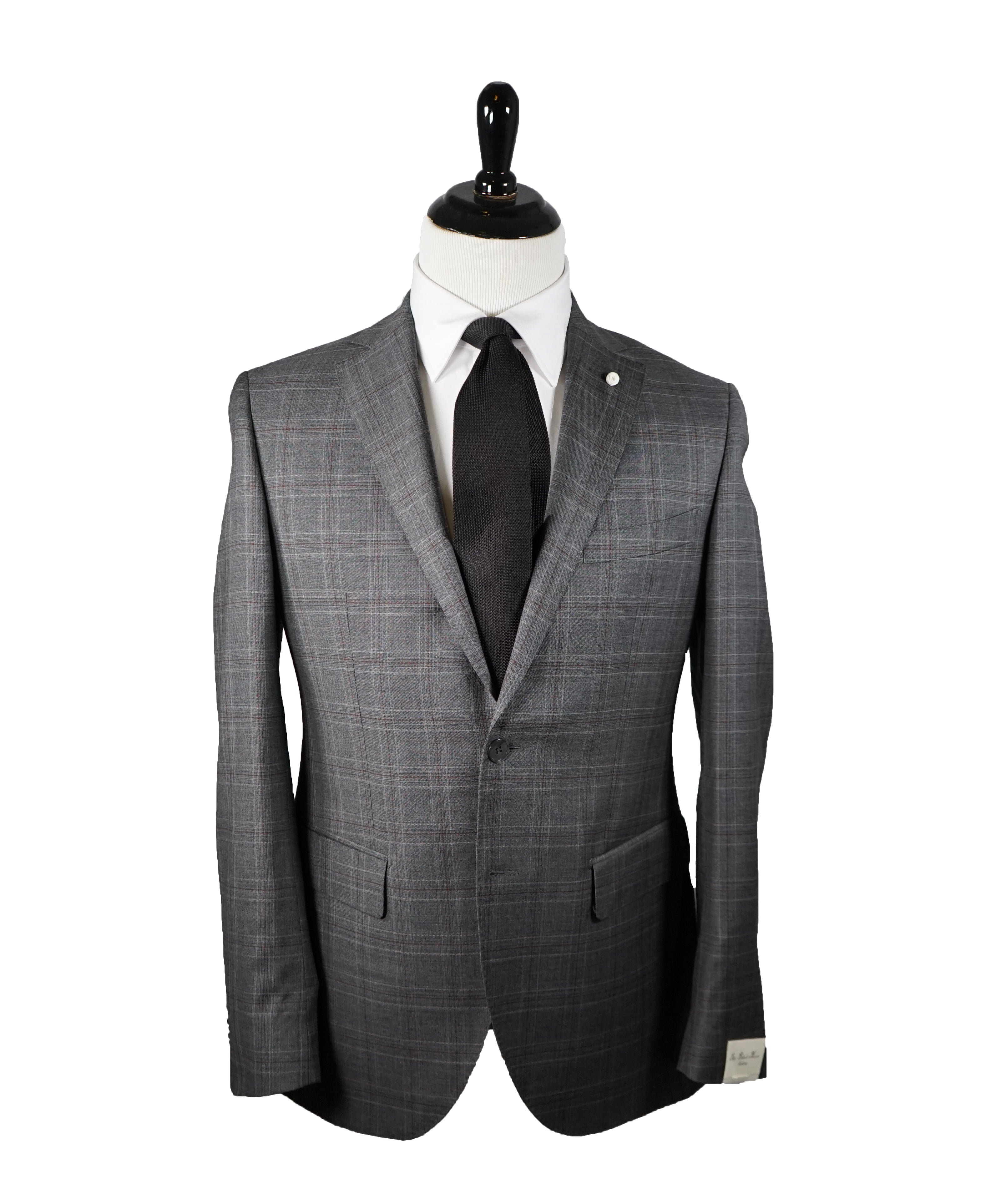 LUIGI BIANCHI MANTOVA - Bold Gray & Pumpkin Plaid With MOP Buttons - 38R