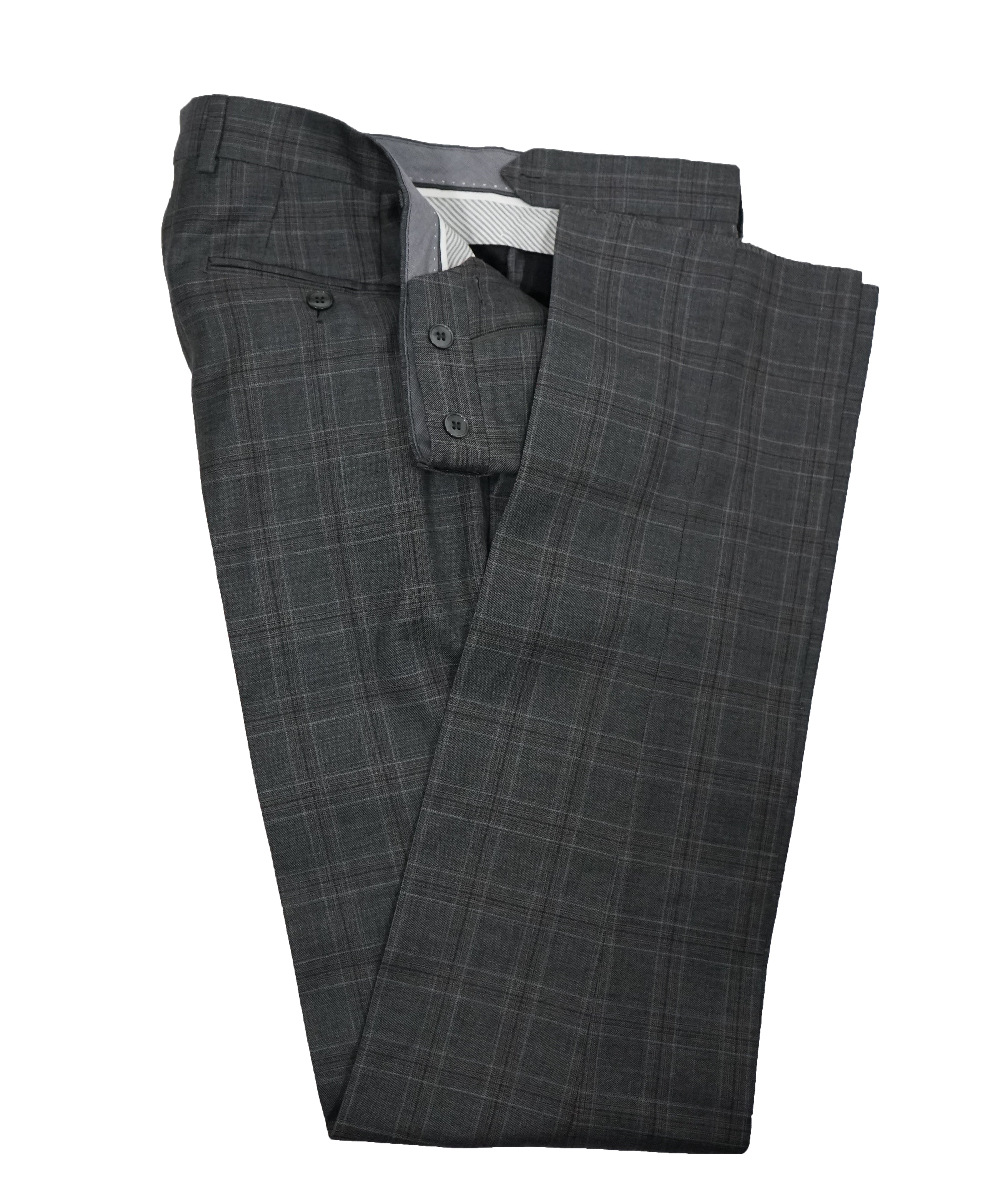 LUIGI BIANCHI MANTOVA - Bold Gray & Pumpkin Plaid With MOP Buttons - 38R