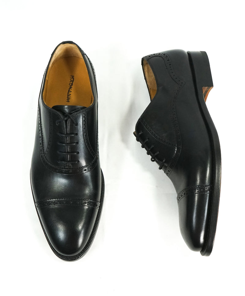 MAGNANNI - Cap Toe Black Brogue Oxfords With Leather Soles - 8