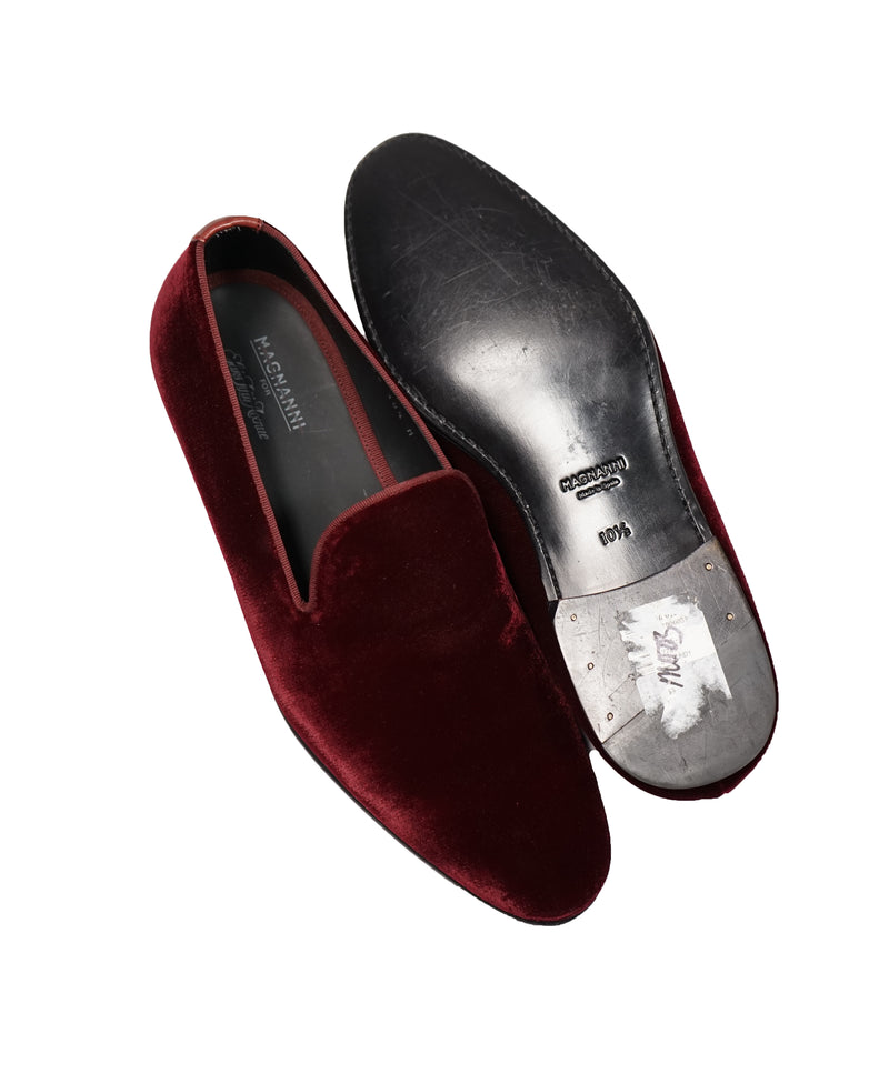 MAGNANNI - Burgundy Velvet Smoking Slippers Loafers - 10.5