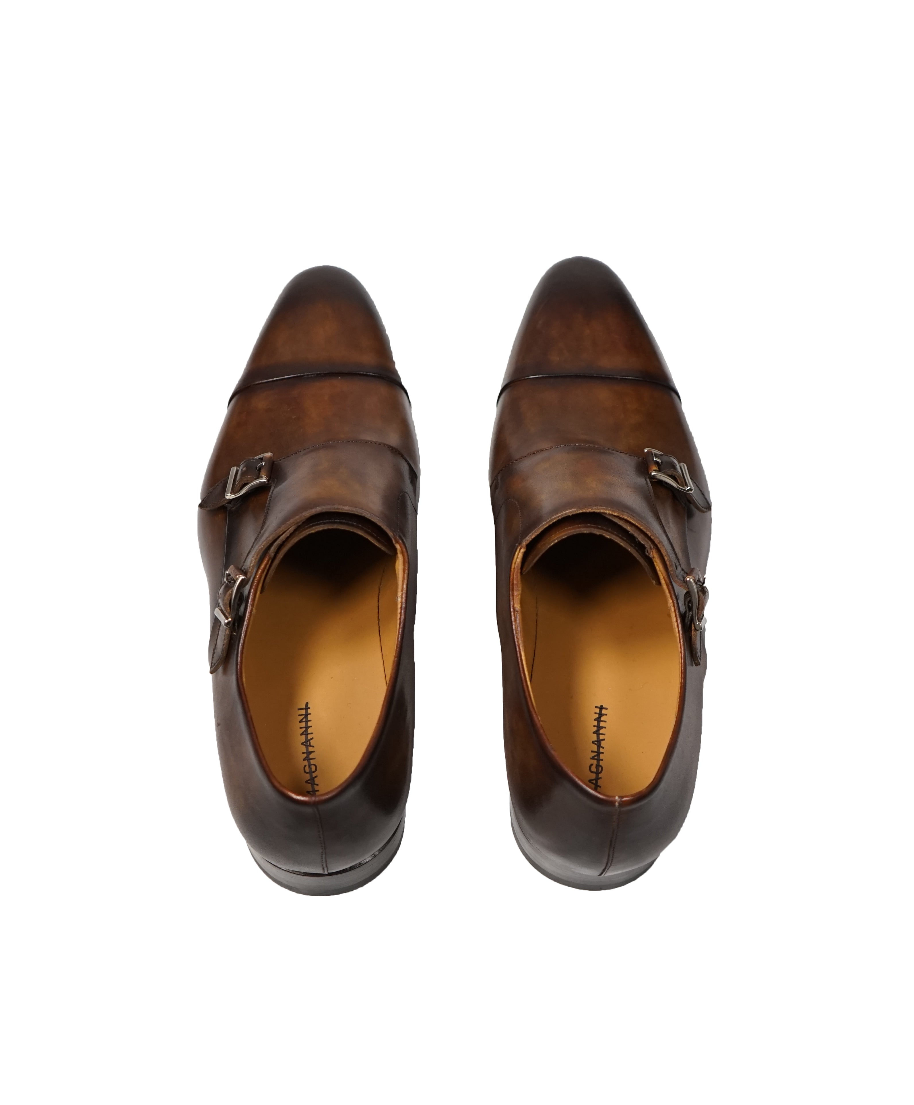 MAGNANNI - Double Monk Strap Loafers With Hand Patina Uppers Brown- 11