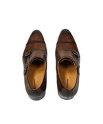 MAGNANNI - Double Monk Strap Loafers With Hand Patina Uppers Brown- 11