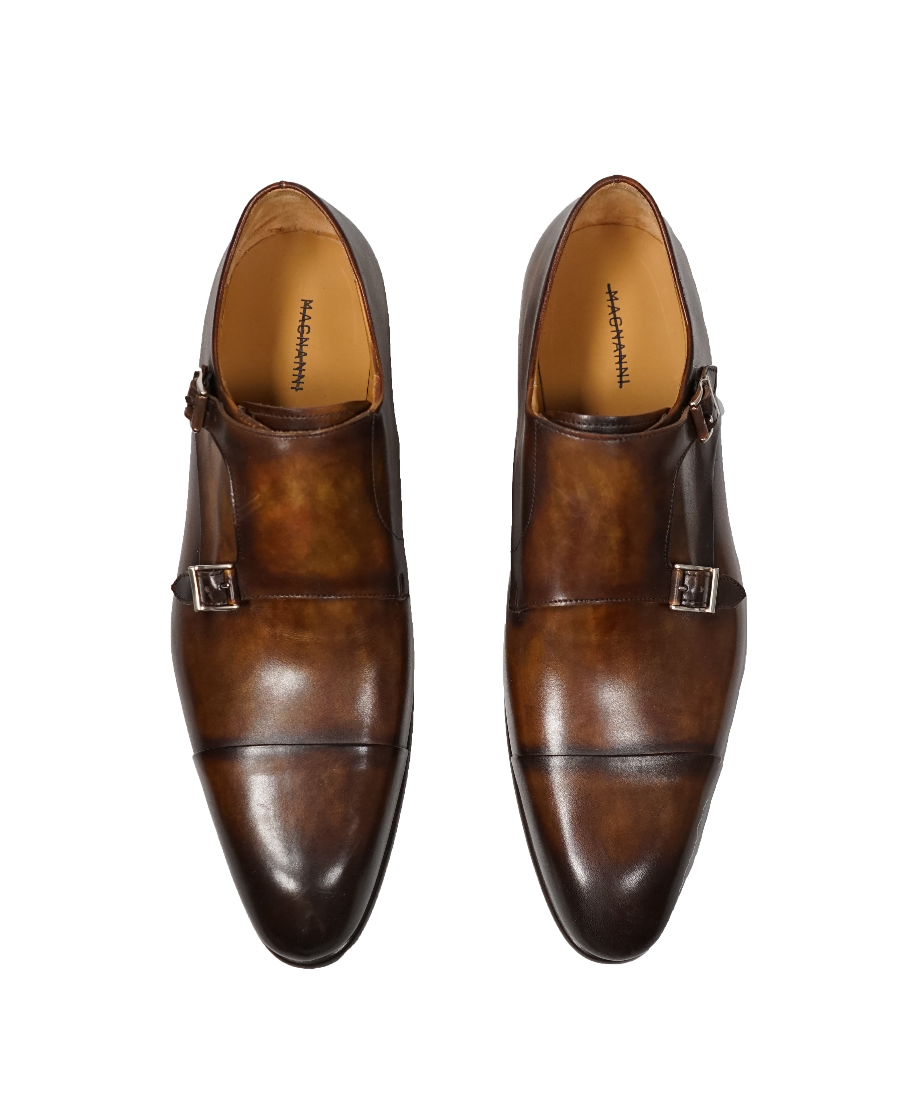 MAGNANNI - Double Monk Strap Loafers With Hand Patina Uppers Brown- 11