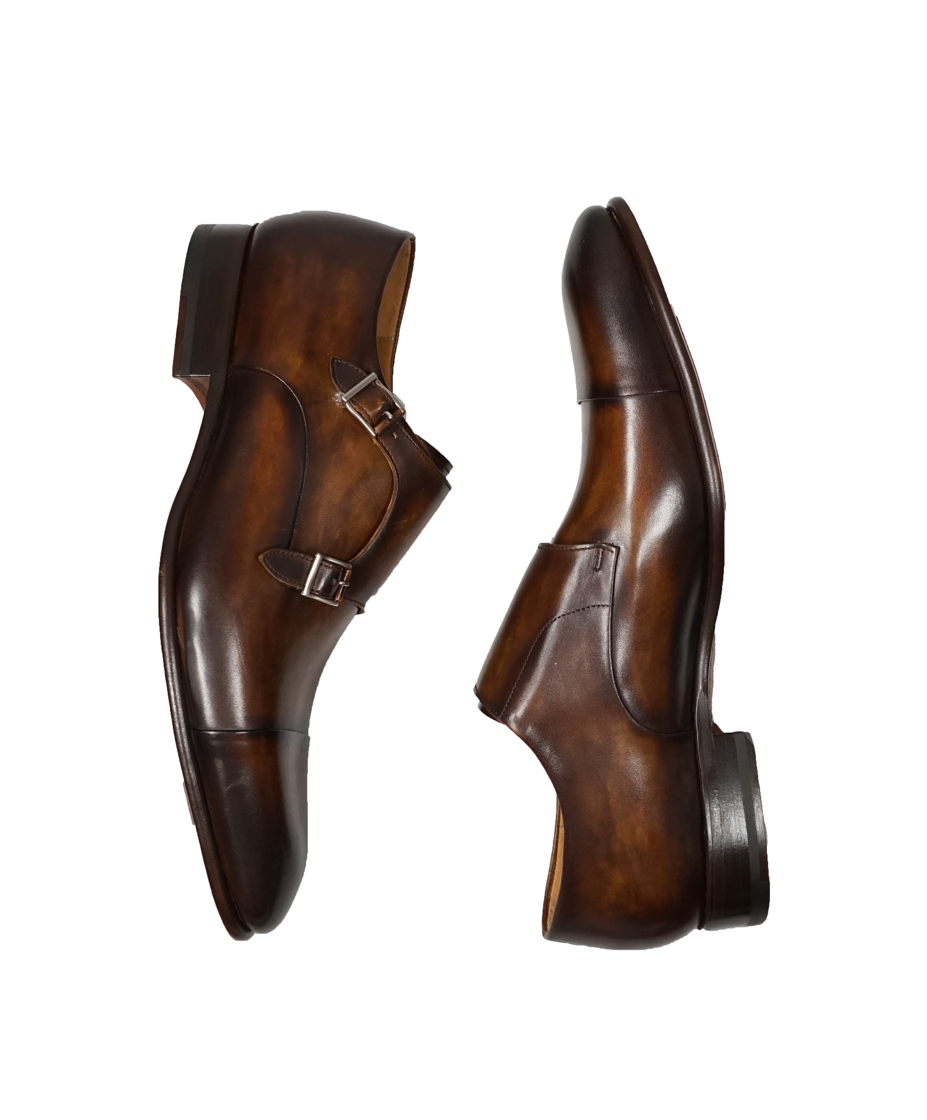 MAGNANNI - Double Monk Strap Loafers With Hand Patina Uppers Brown- 11