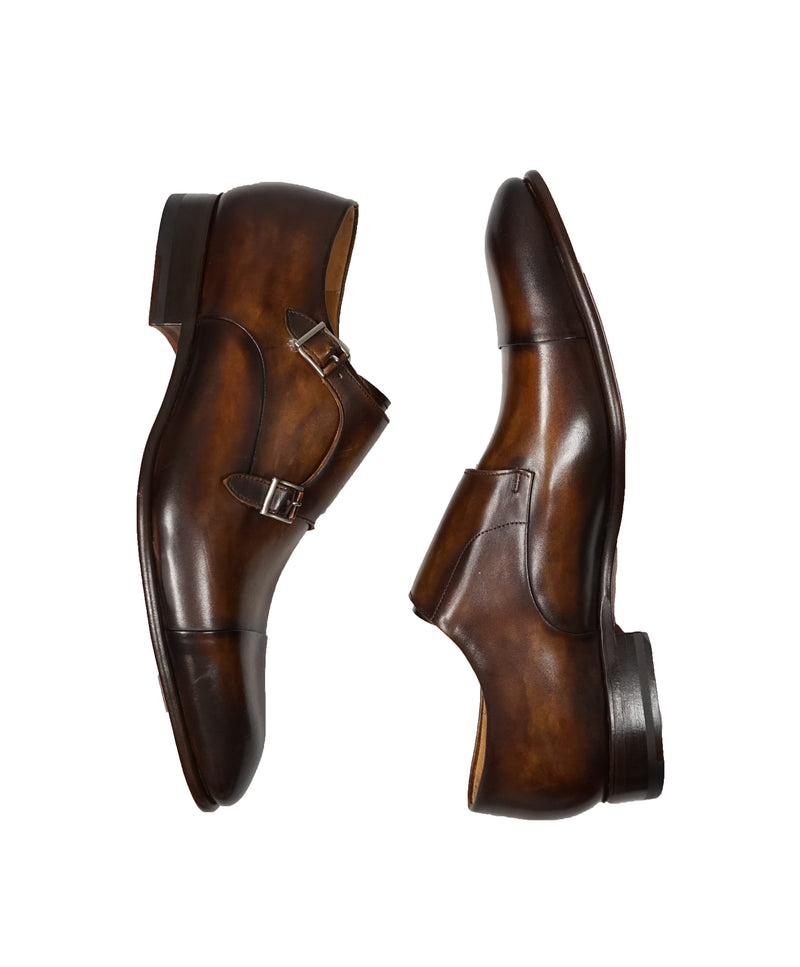 MAGNANNI - Double Monk Strap Loafers With Hand Patina Uppers Brown- 11