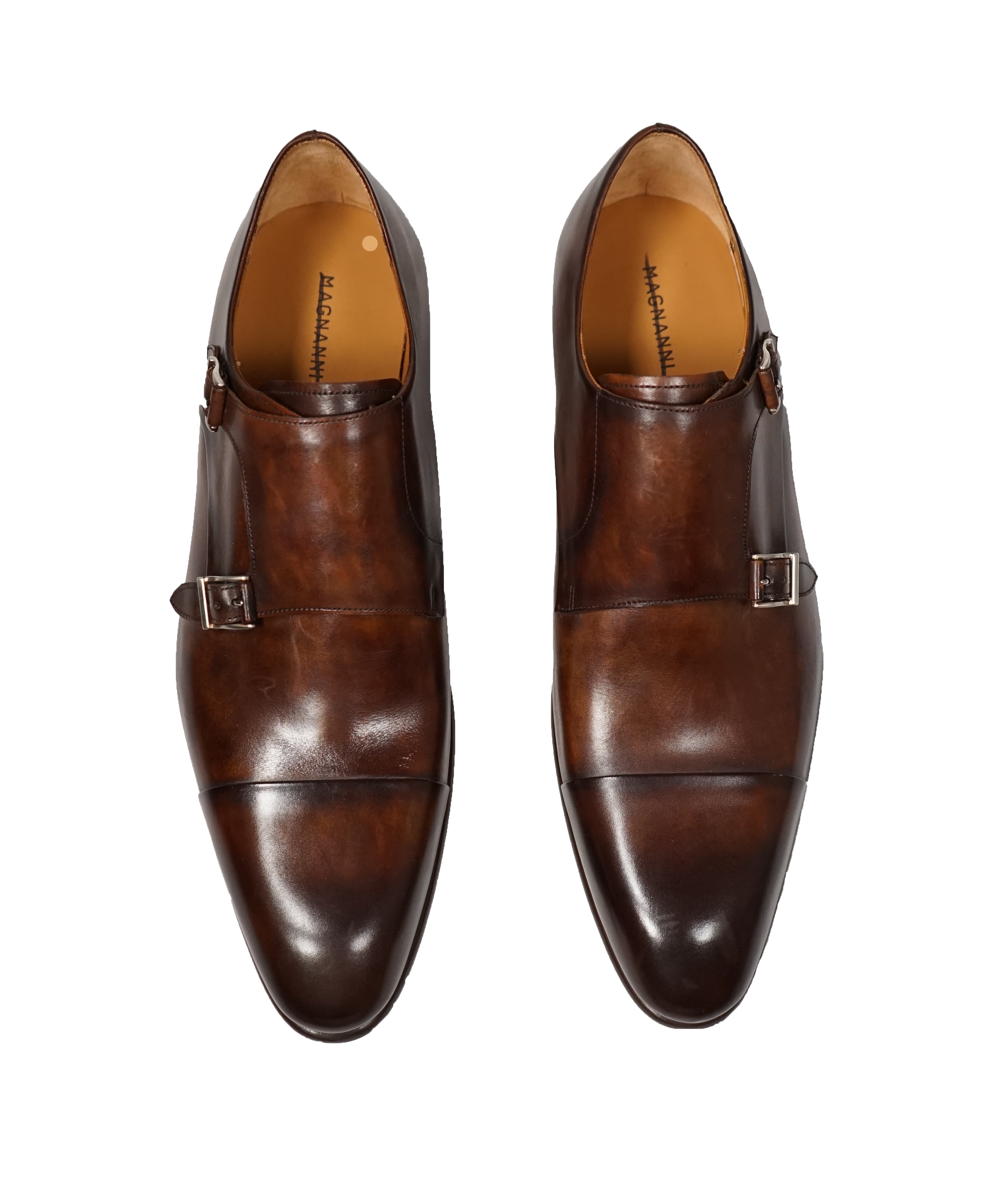 MAGNANNI - Double Monk Strap Loafers With Hand Patina Uppers Coco Brown- 11