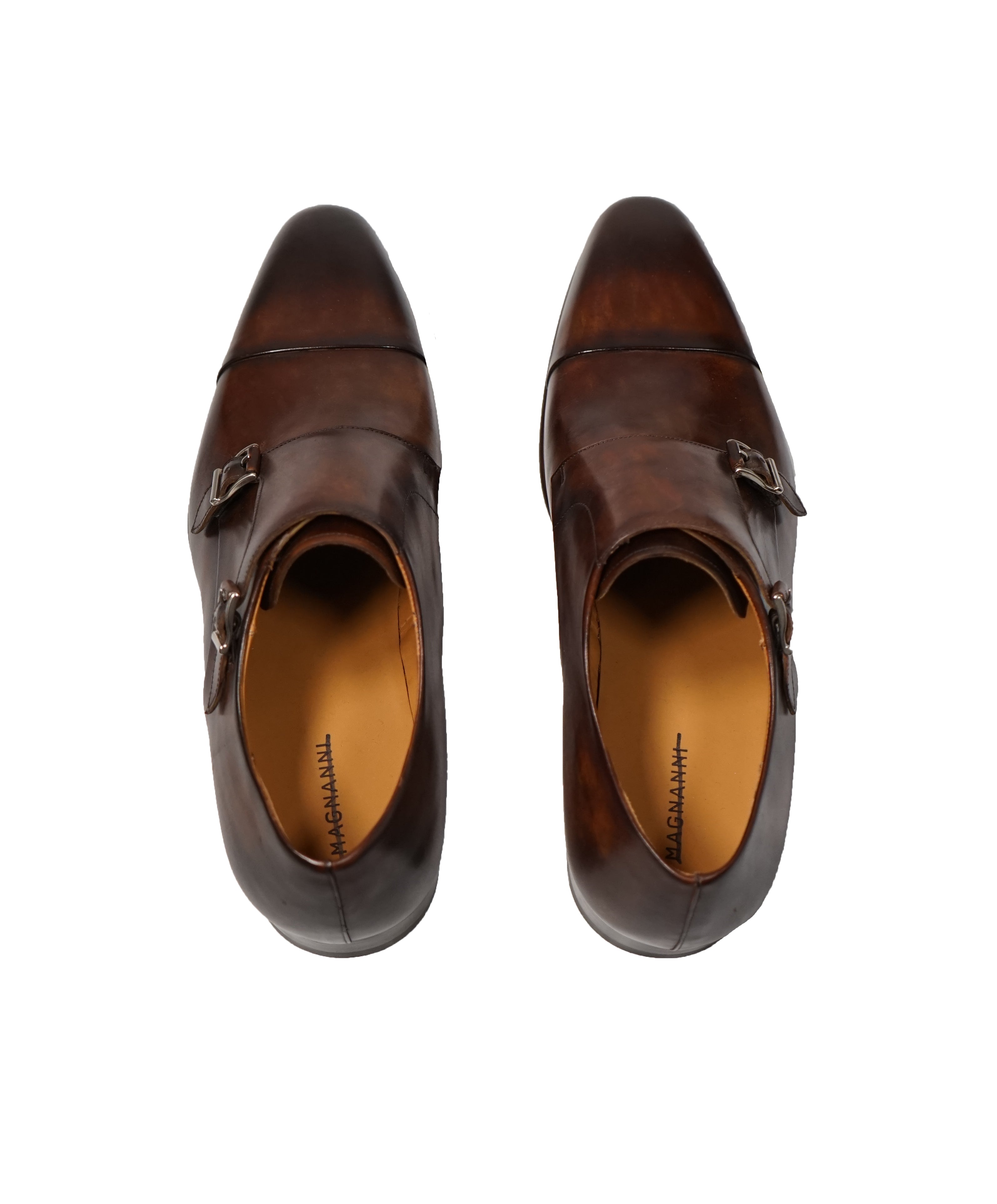 MAGNANNI - Double Monk Strap Loafers With Hand Patina Uppers Coco Brown- 11
