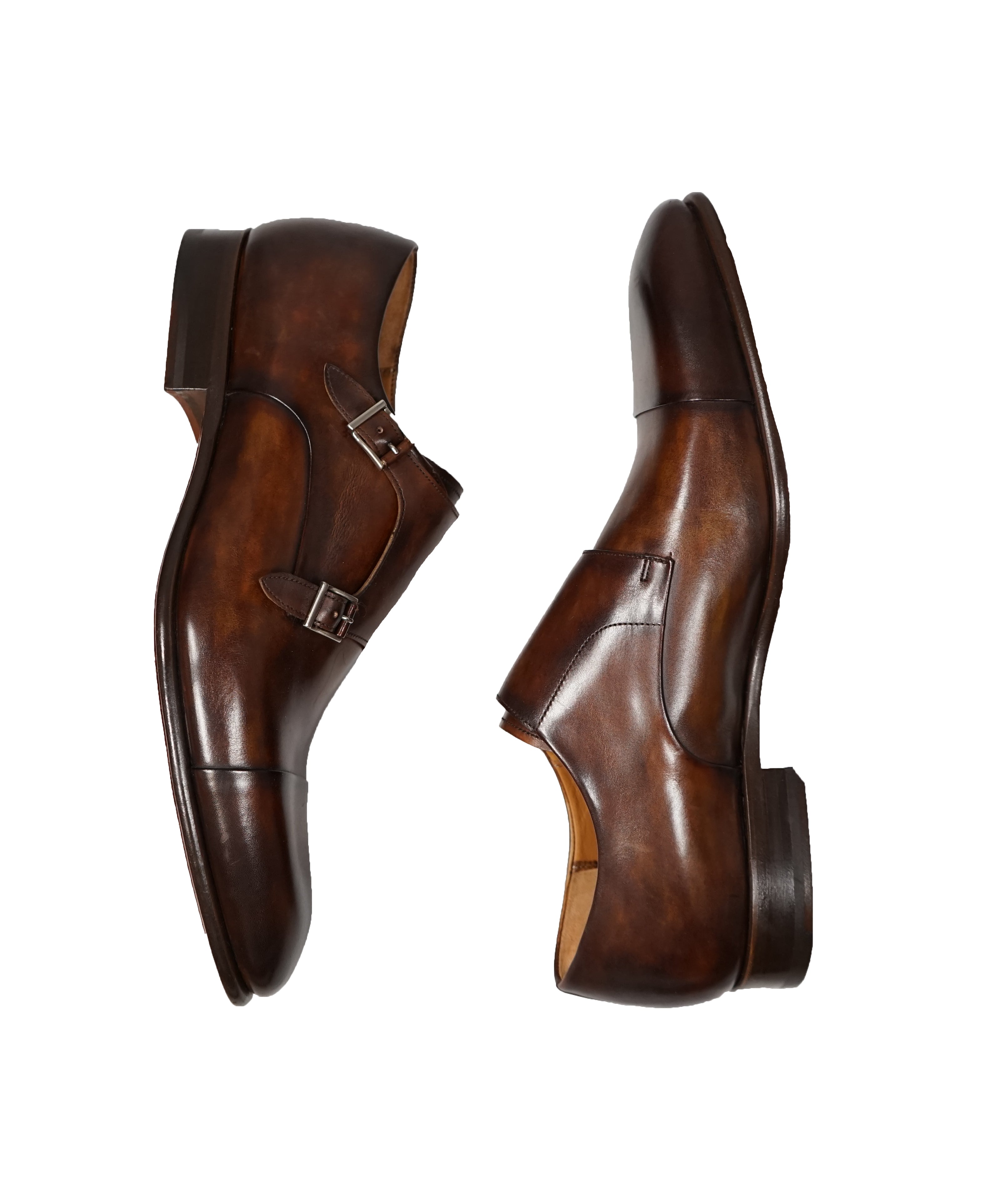 MAGNANNI - Double Monk Strap Loafers With Hand Patina Uppers Coco Brown- 11