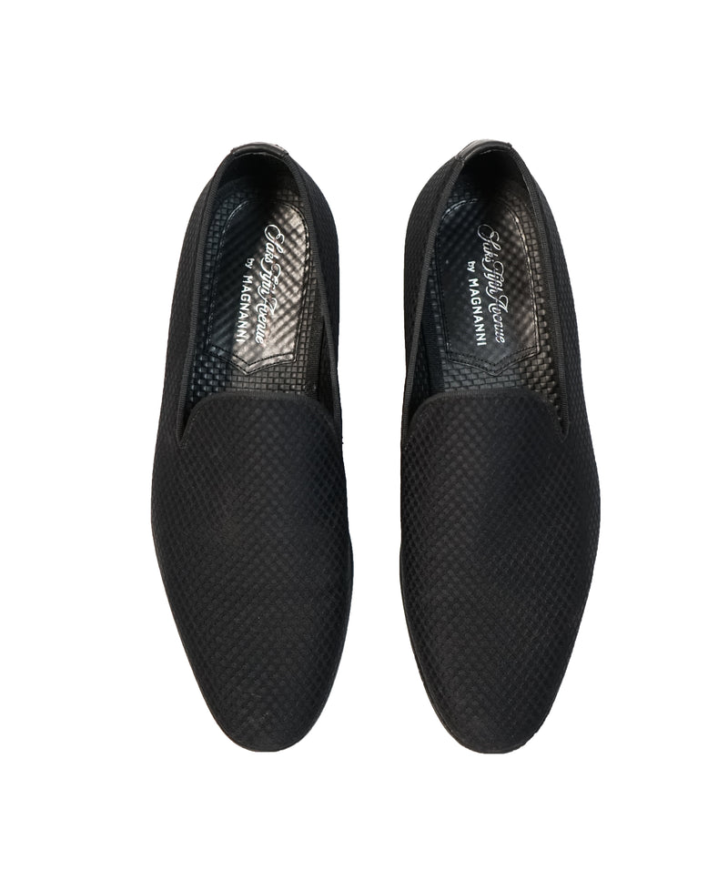 MAGNANNI For SAKS FIFTH AVENUE- Black Textured Fabric Smoking Slippers Loafers- 7.5