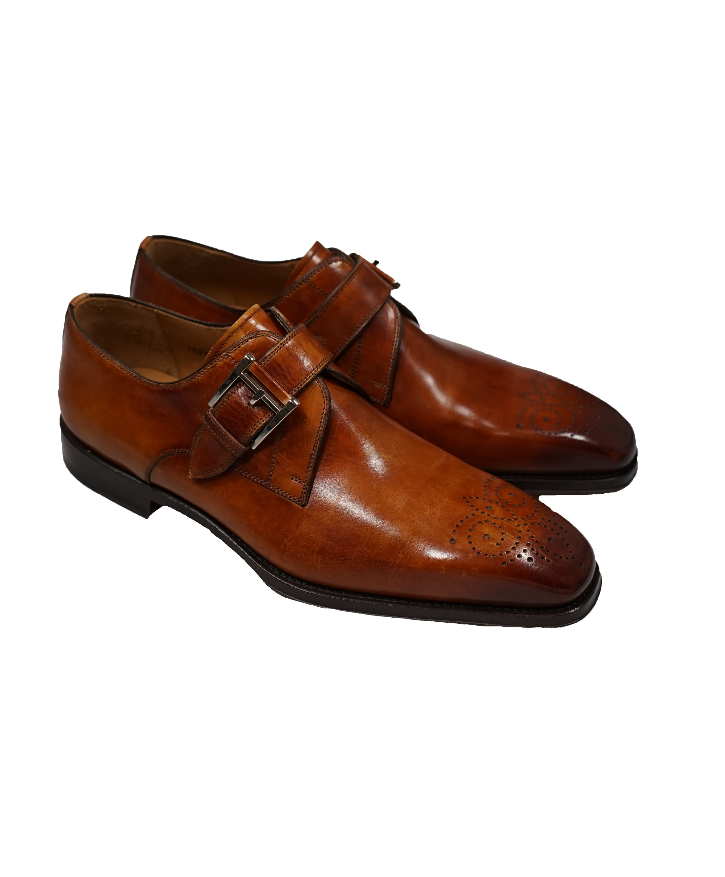 MAGNANNI For SAKS FIFTH AVENUE Brown Single Monk Strap Loafers 8 Luxe Hanger